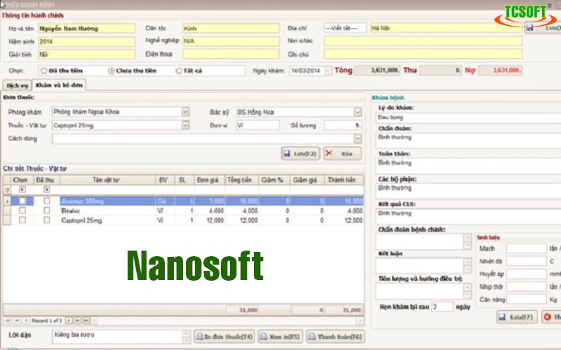 Phần mềm quản lý phòng khám NANOSOFT